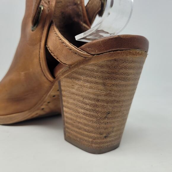 Frye Heels 6.5 Brown Leather Dani Shield Slingback Western Peep Toe Boho Sandals - Picture 10 of 10